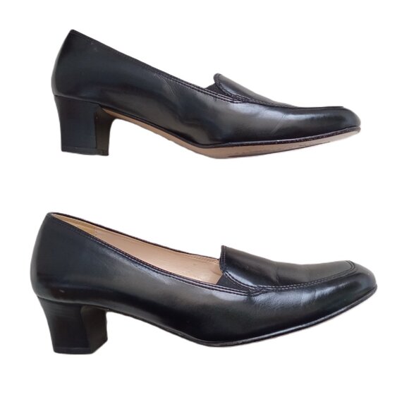 Italian Women's Leather Shoes Black Comfort Low Heel Everyday Classic Style Sz 7 - Picture 5 of 6